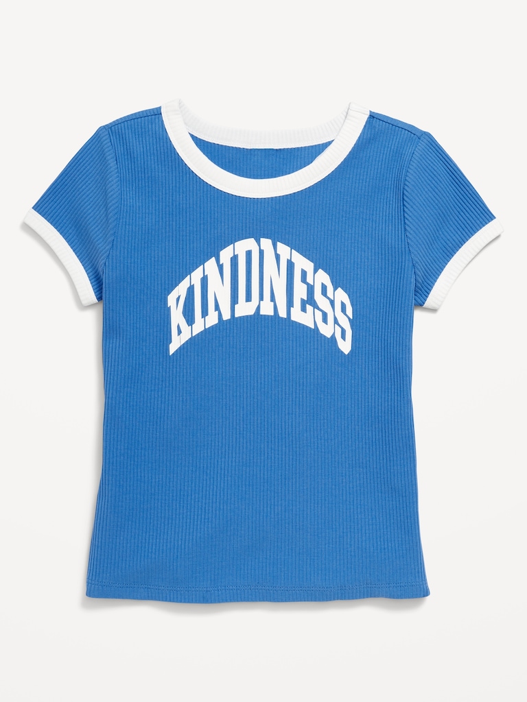 T-shirt côtelé ajusté à imprimé pour fille