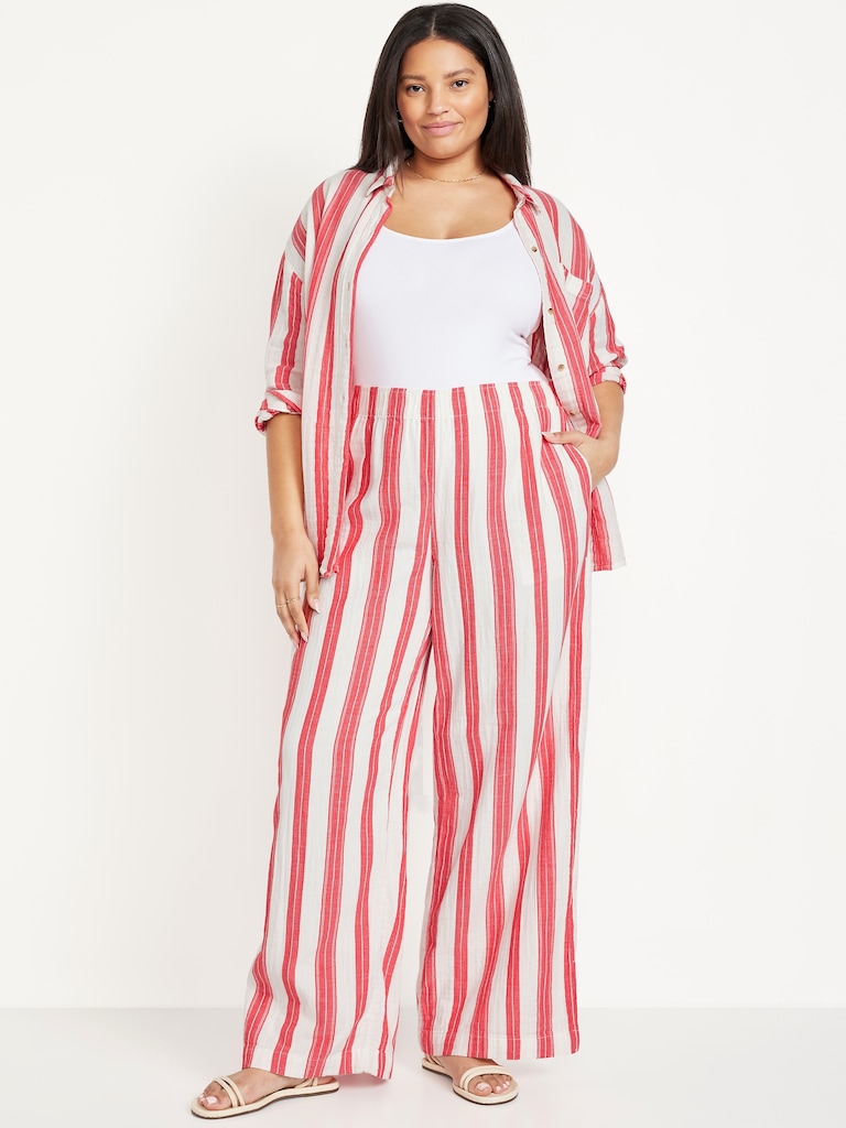 High-Waisted Crinkle Gauze Super Wide-Leg Pants