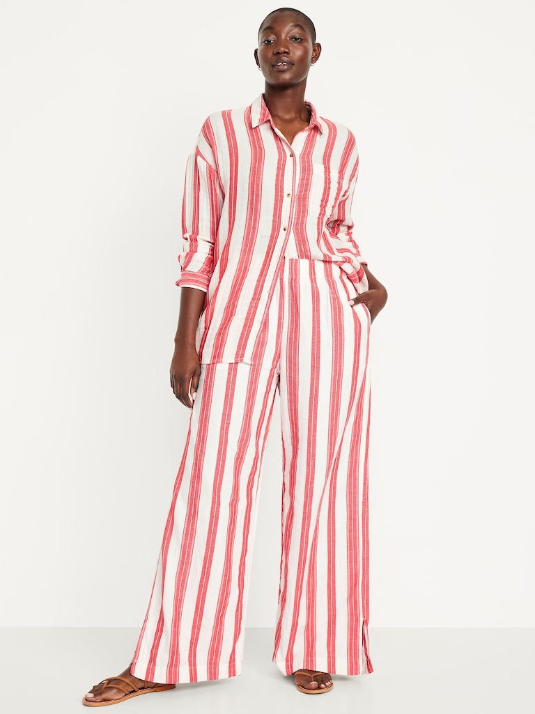 High-Waisted Crinkle Gauze Super Wide-Leg Pants