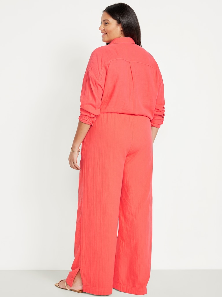 High-Waisted Crinkle Gauze Super Wide-Leg Pants