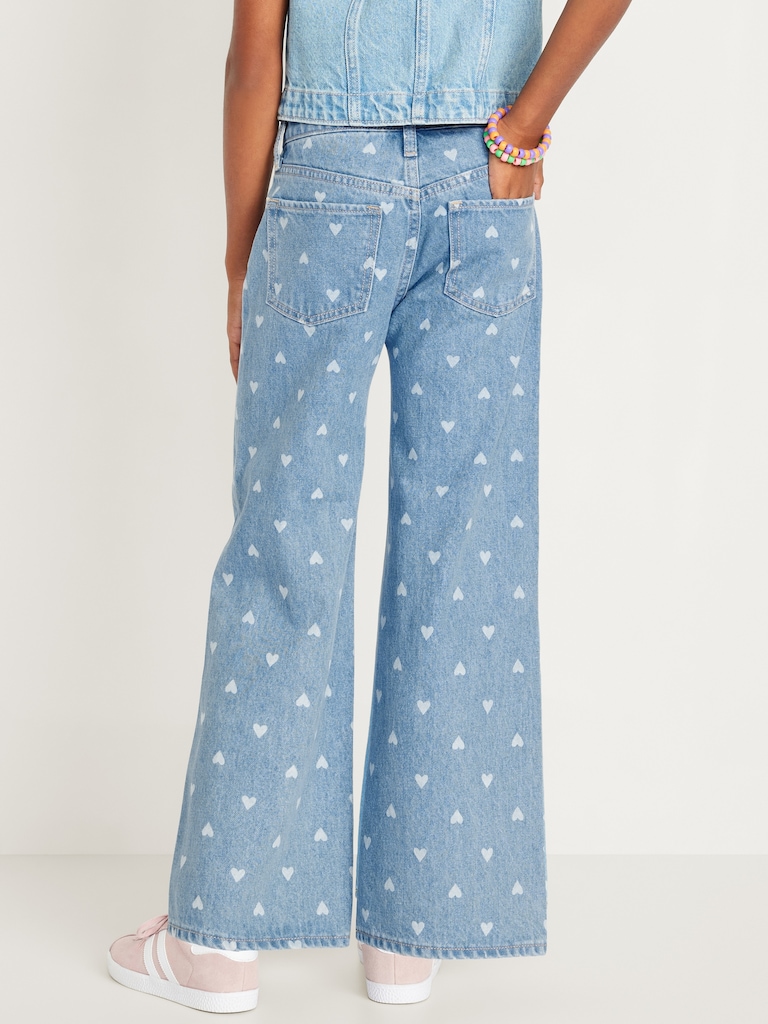 Printed High-Waisted Baggy Wide-Leg Jeans for Girls