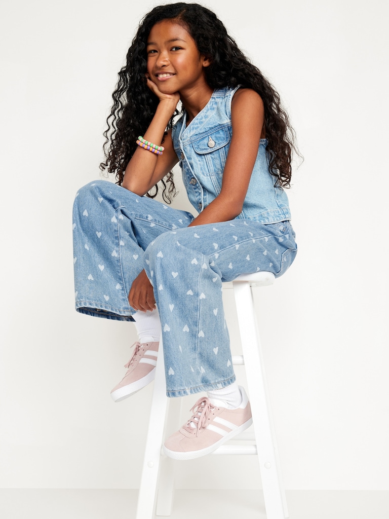 Printed High-Waisted Baggy Wide-Leg Jeans for Girls
