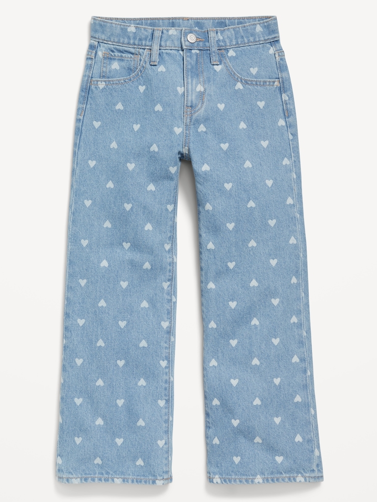 Printed High-Waisted Baggy Wide-Leg Jeans for Girls