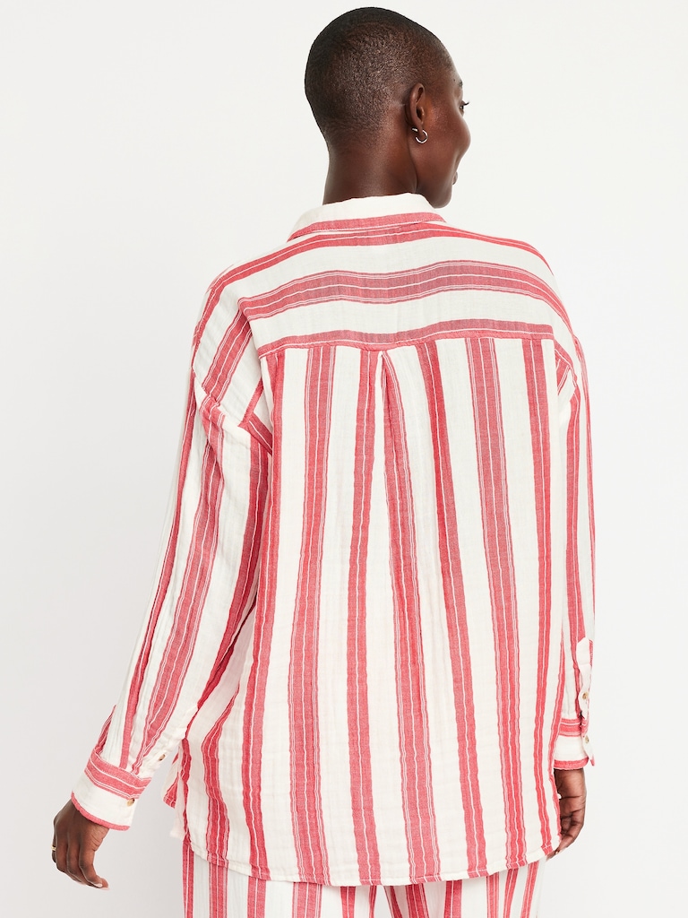 Crinkle Gauze Button-Down Shirt