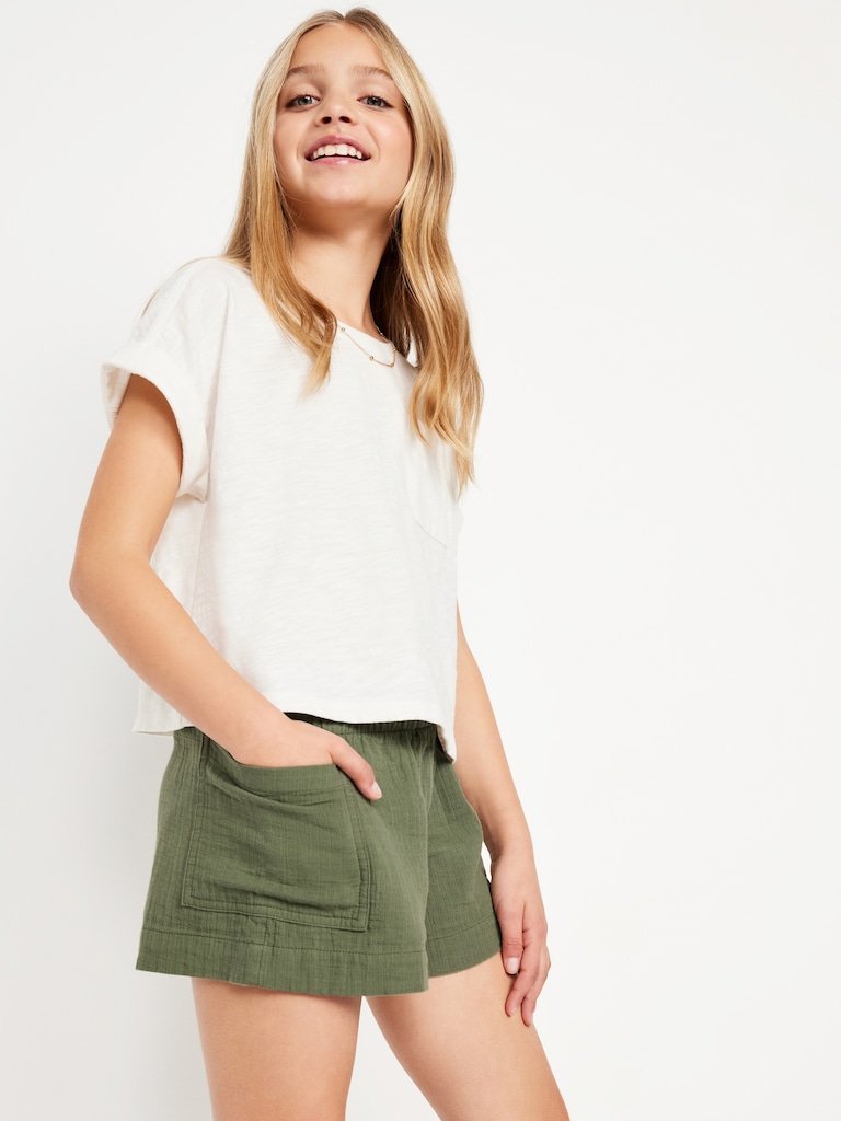 Loose Double-Weave Utility Shorts for Girls