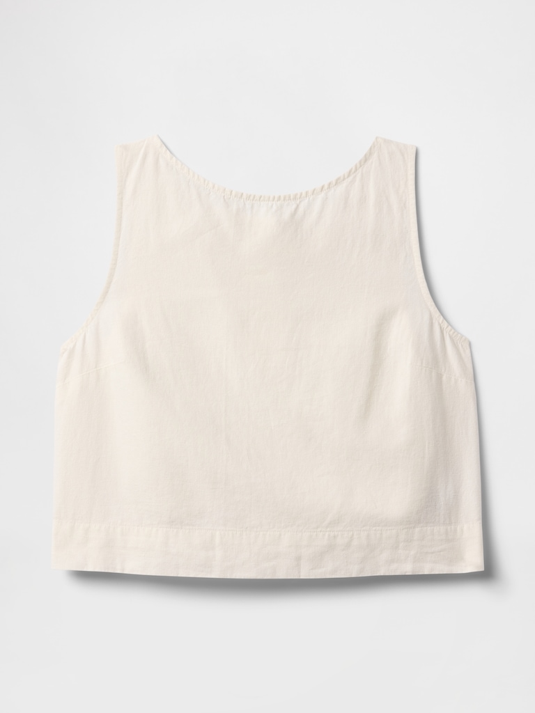 Linen-Blend Crop Shell Tank Top