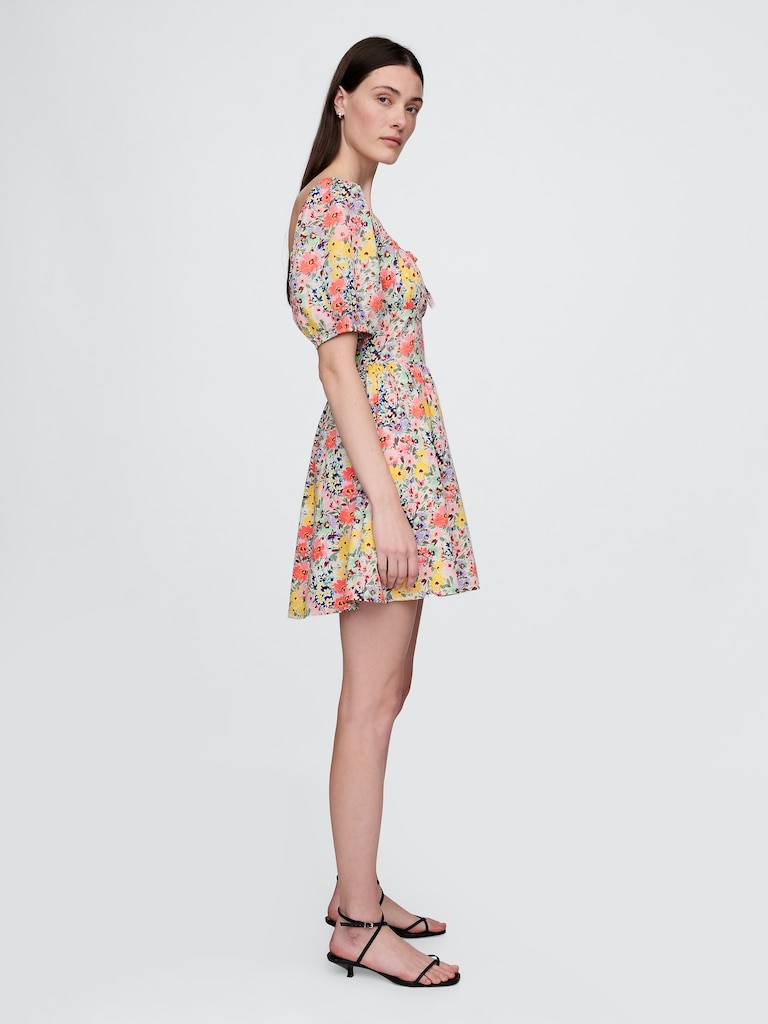 Puff-Sleeve Mini Dress