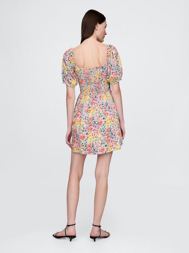 Puff-Sleeve Mini Dress