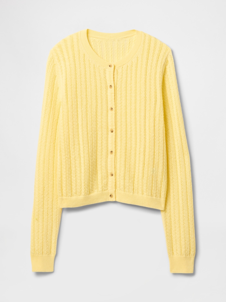 Open-Stitch Crewneck Cardigan