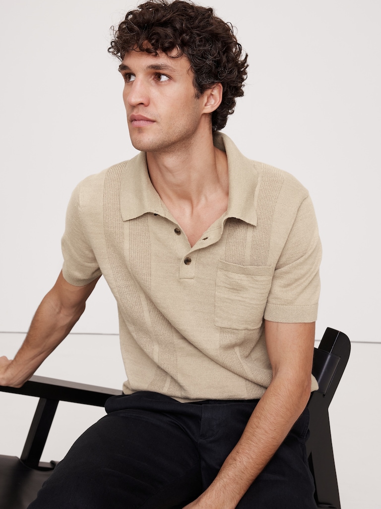 Linen-Cotton Ribbed Sweater Polo