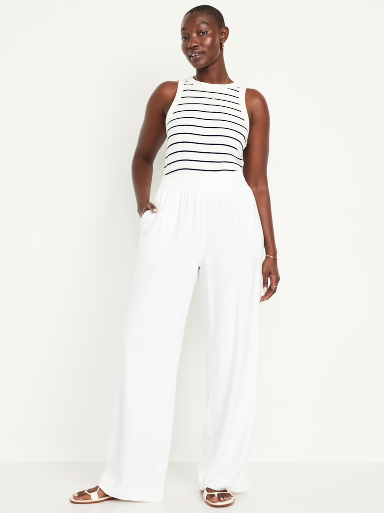 High-Waisted Linen-Blend Wide-Leg Pants