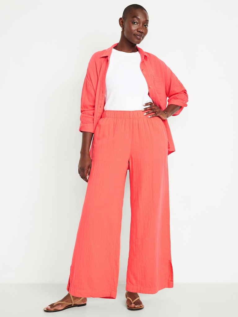 High-Waisted Crinkle Gauze Super Wide-Leg Pants