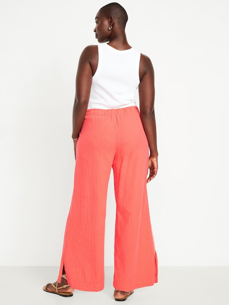 High-Waisted Crinkle Gauze Super Wide-Leg Pants
