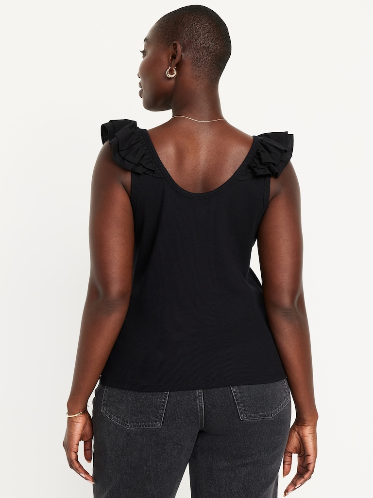 Ruffle-Trim Mixed Material Top