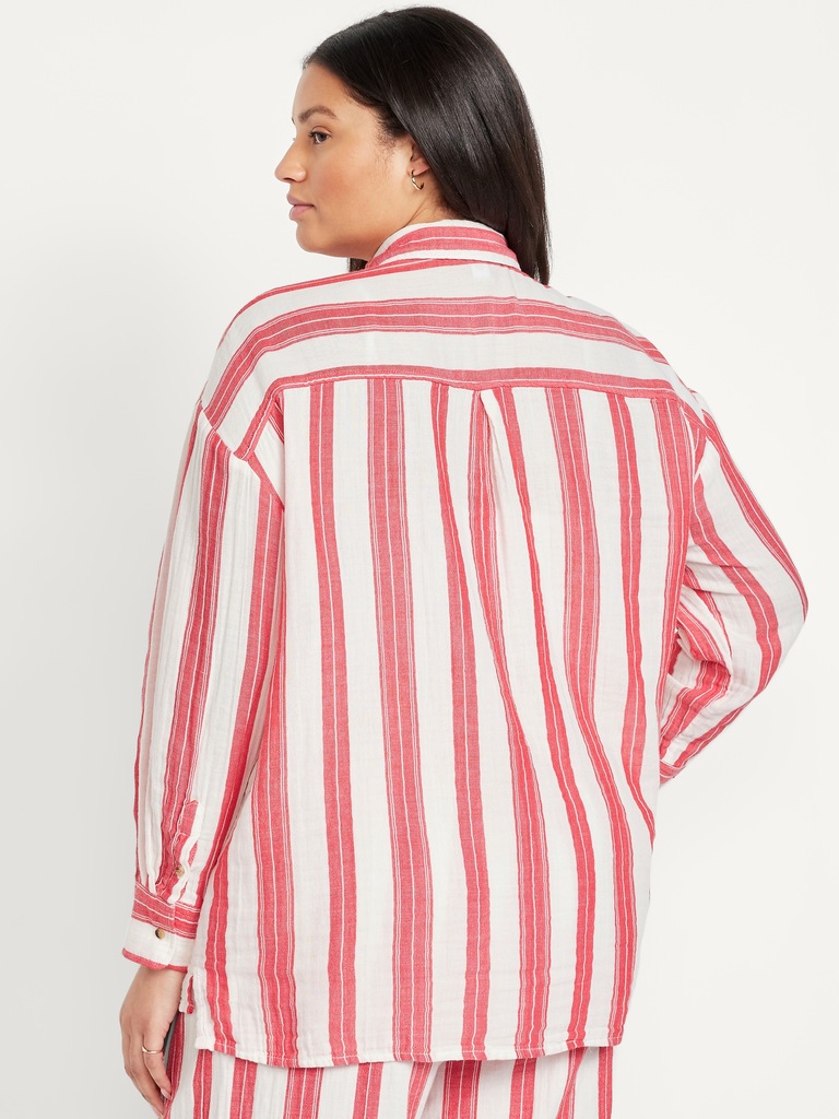 Crinkle Gauze Button-Down Shirt