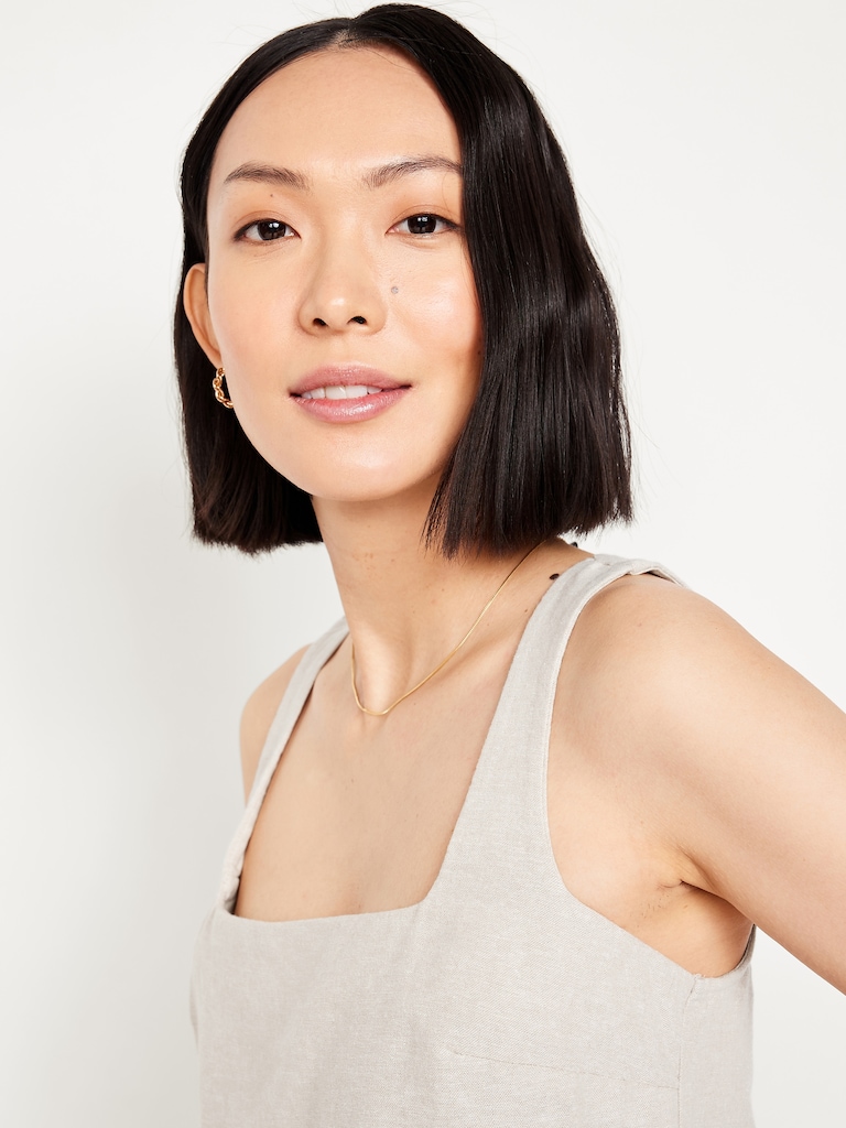 Cropped Square-Neck Linen-Blend Top