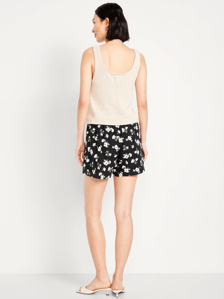 High-Waisted Linen-Blend Mini Skort