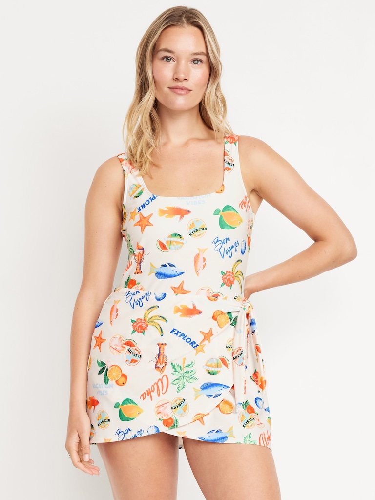 Matte Side-Tie Swim Dress