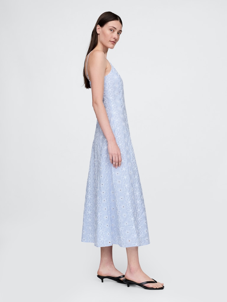Eyelet V-Neck Midi Dress