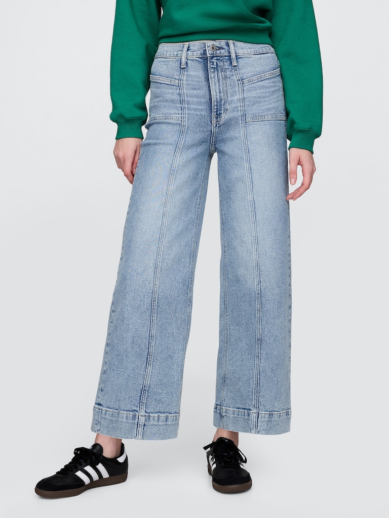 High Rise Stride Wide-Leg Ankle Jeans