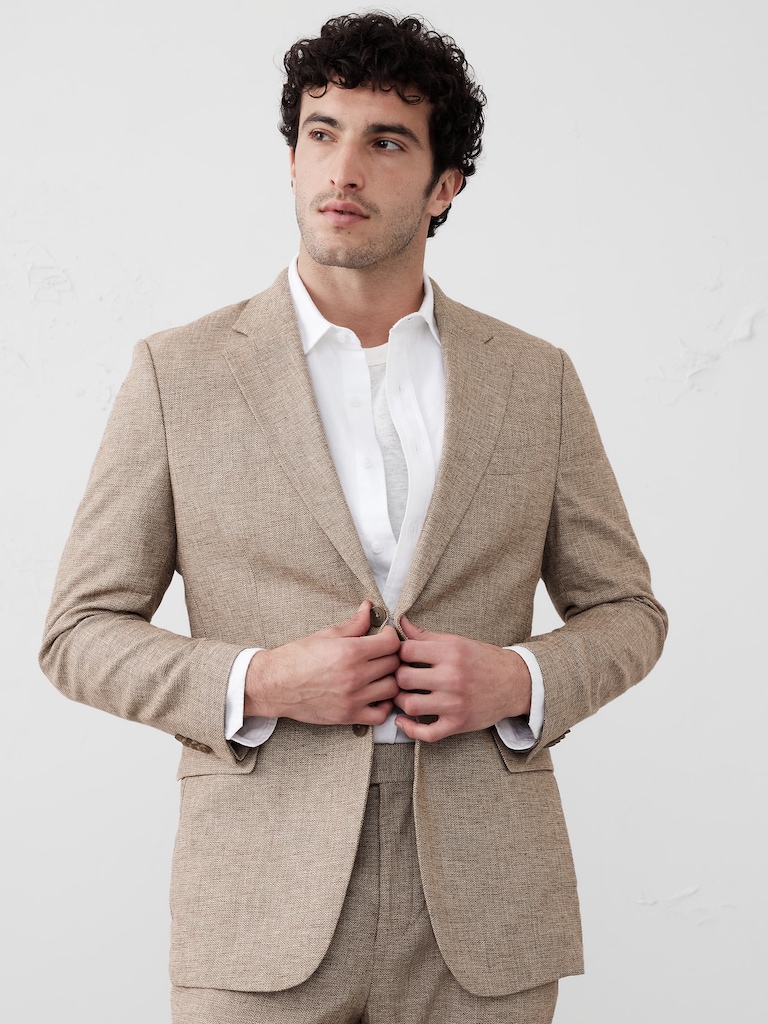 Tailored-Fit Linen-Blend Herringbone Suit Jacket