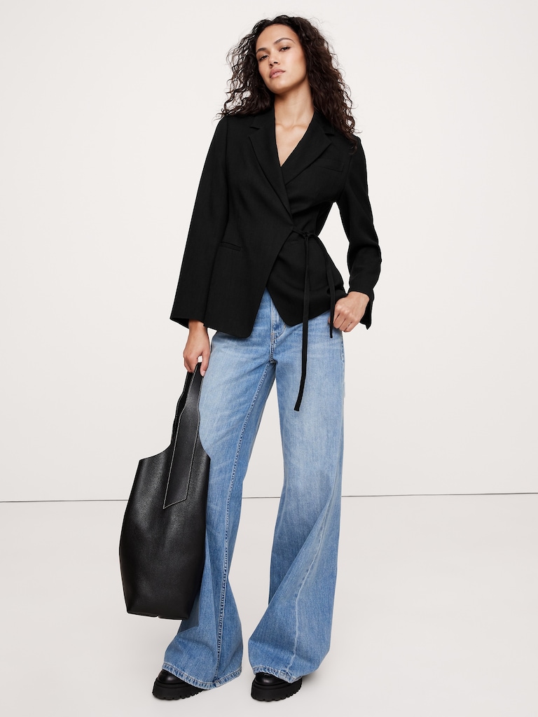 Drapey Twill Wrap Blazer