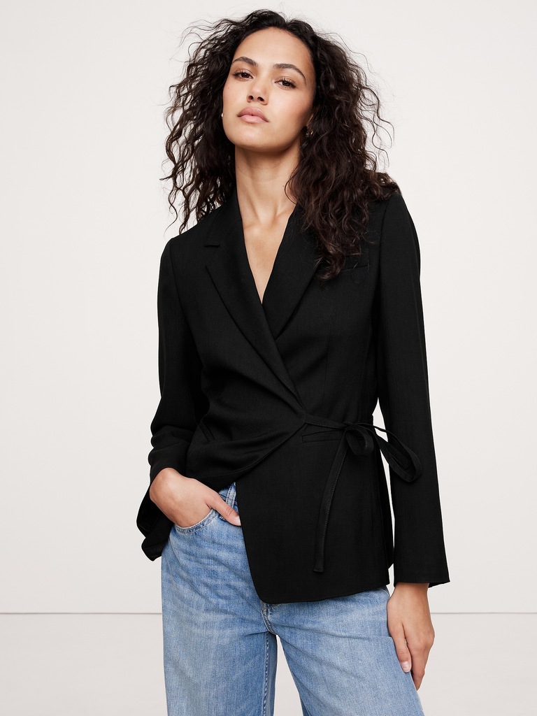 Drapey Twill Wrap Blazer