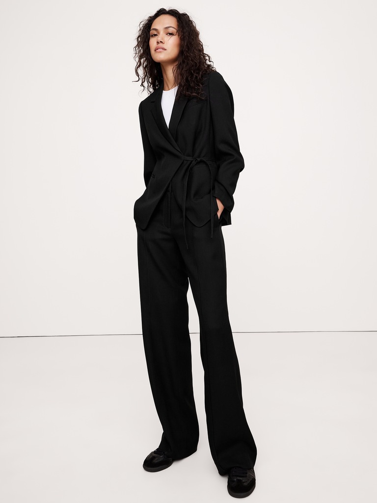 Drapey Twill Wrap Blazer