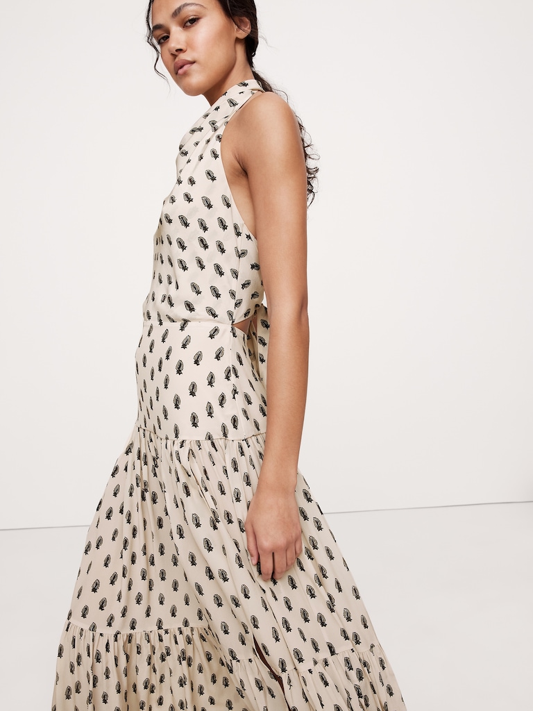 Matte Silk Halter Maxi Dress