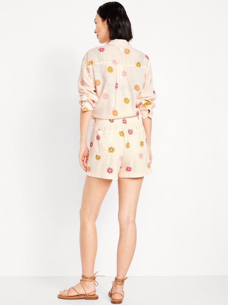 High-Waisted Linen-Blend Pull-On Shorts -- 3.5-inch inseam