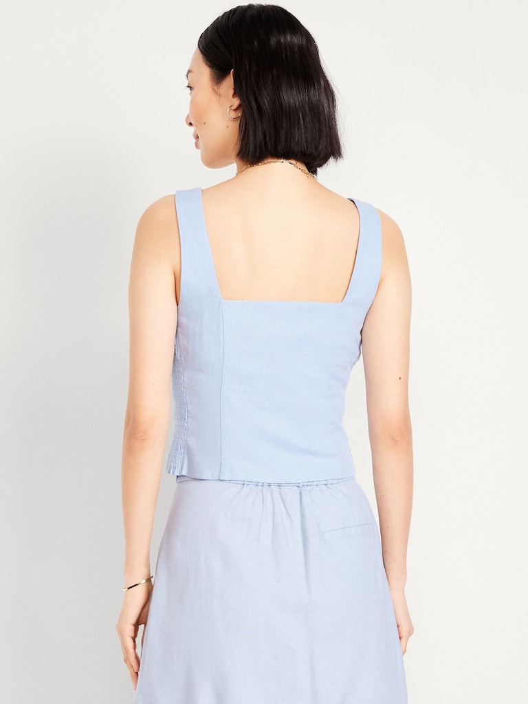 Button-Front Linen-Blend Vest