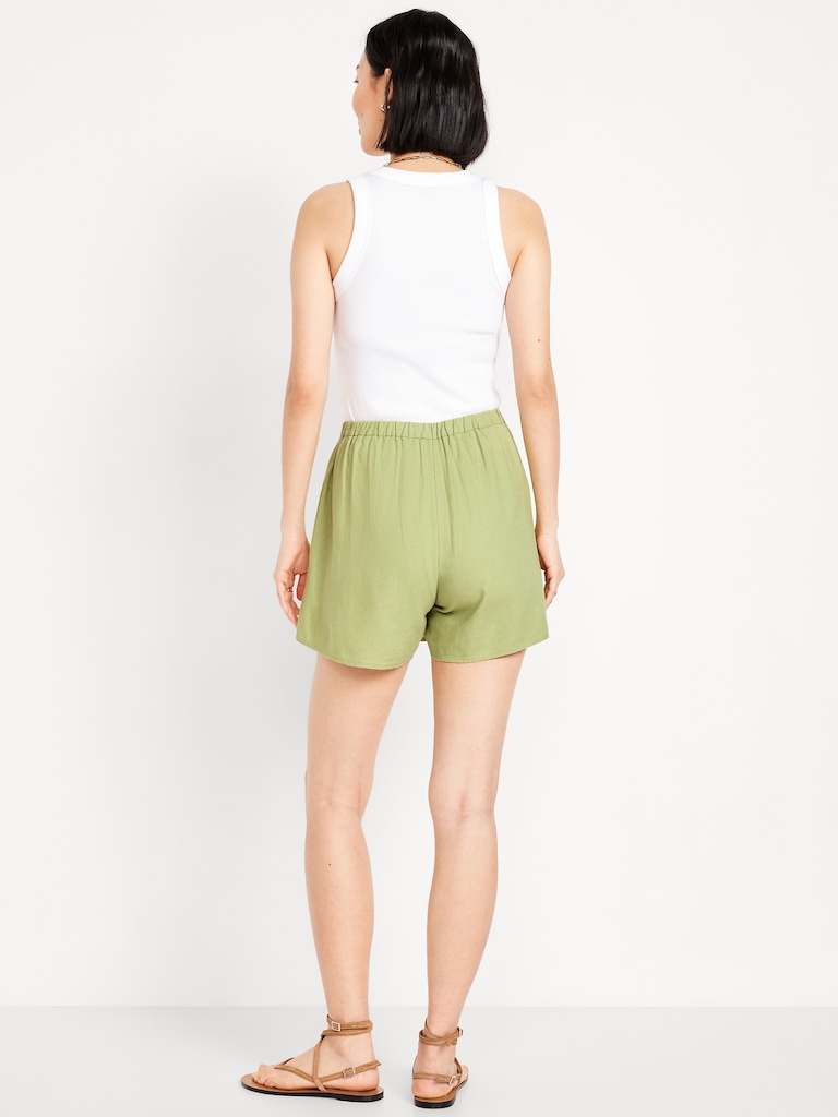 High-Waisted Faux-Wrap Linen-Blend Mini Skort