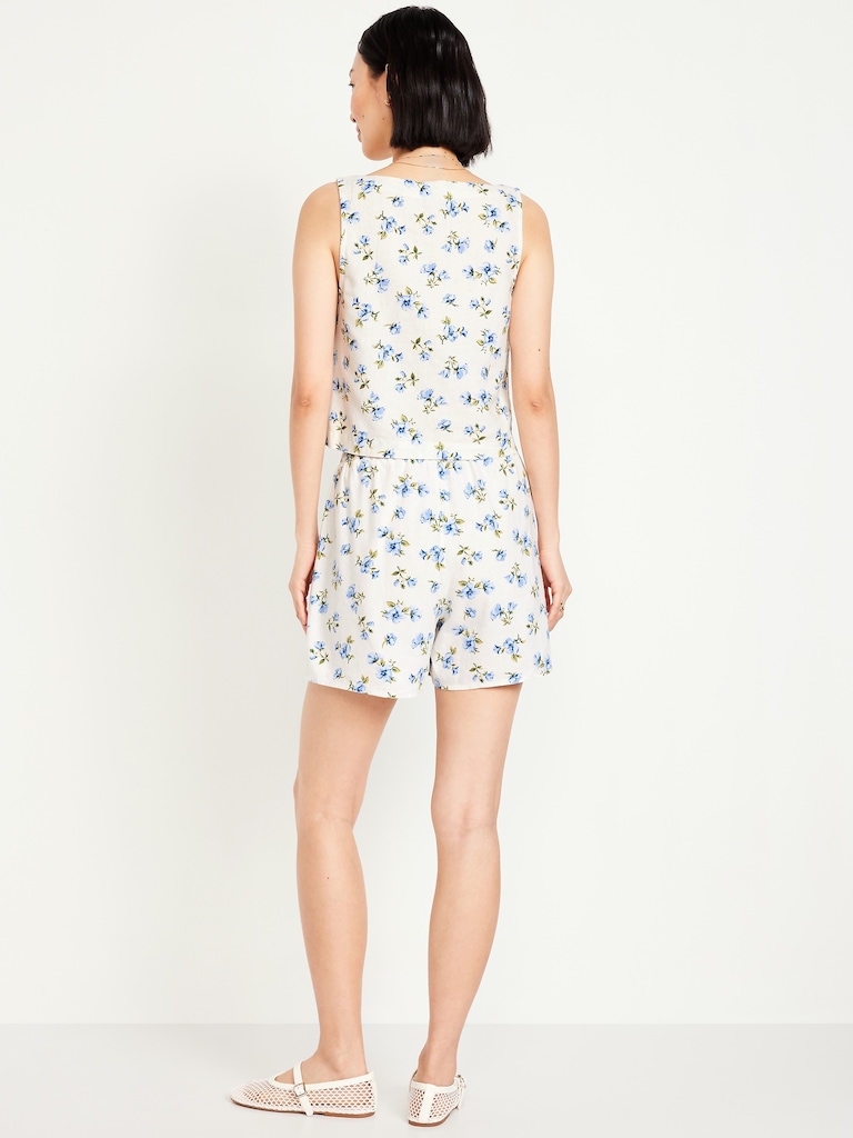 High-Waisted Linen-Blend Mini Skort