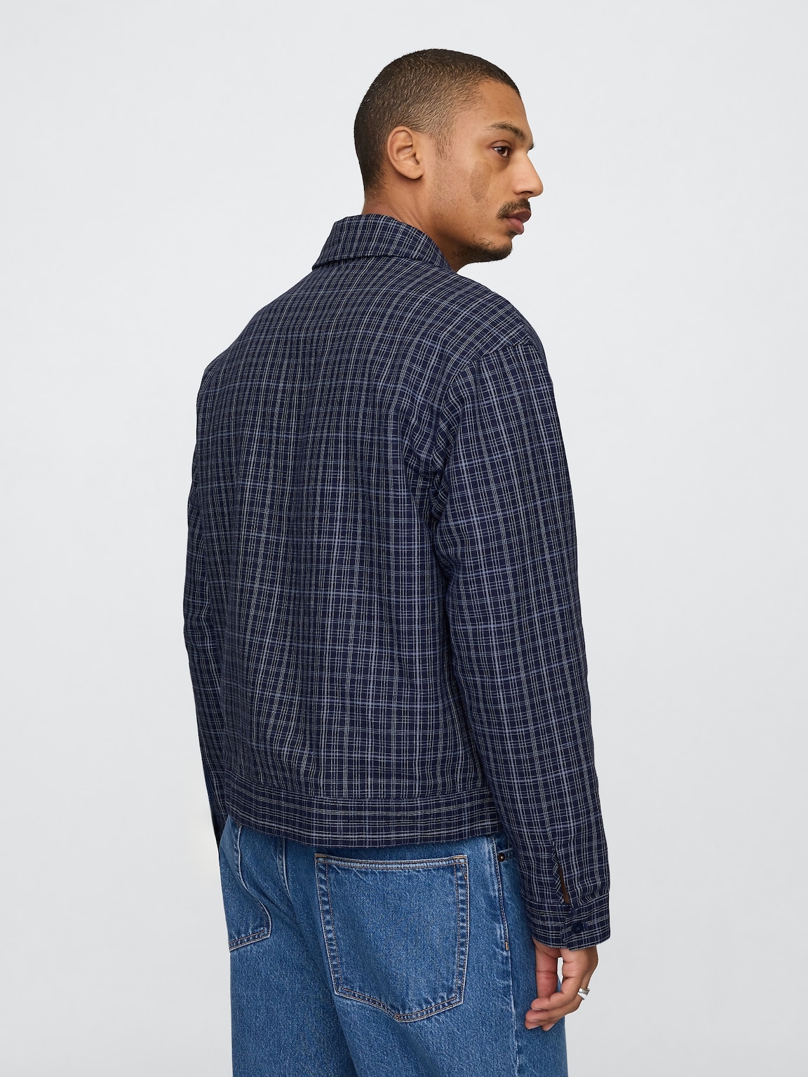 Linen-Cotton Plaid Relaxed Jacket