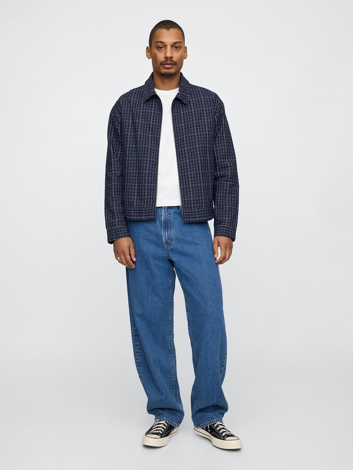 Linen-Cotton Plaid Relaxed Jacket