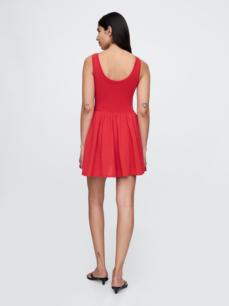 Cotton Gauze Mixed Media Mini Tank Dress