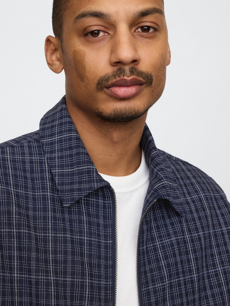 Linen-Cotton Plaid Relaxed Jacket