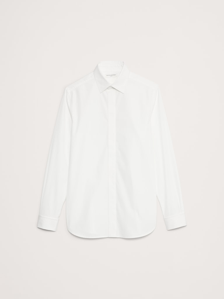 Slim-Fit Cotton Poplin Tuxedo Shirt with Spread Collar