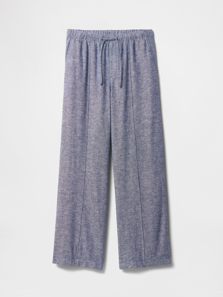 Mid Rise Linen-Blend Pull-On Wide-Leg Pants