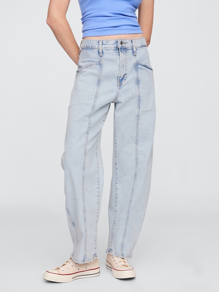 High Rise Seamed Barrel Jeans