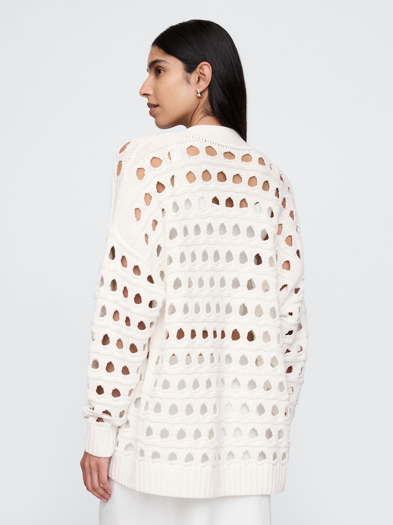 100% Cotton Oversized Pointelle Cardigan