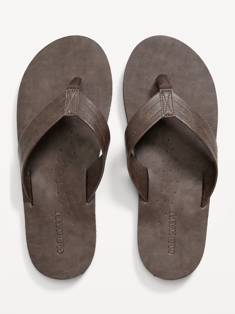 Faux-Leather Flip-Flop Sandals for Men