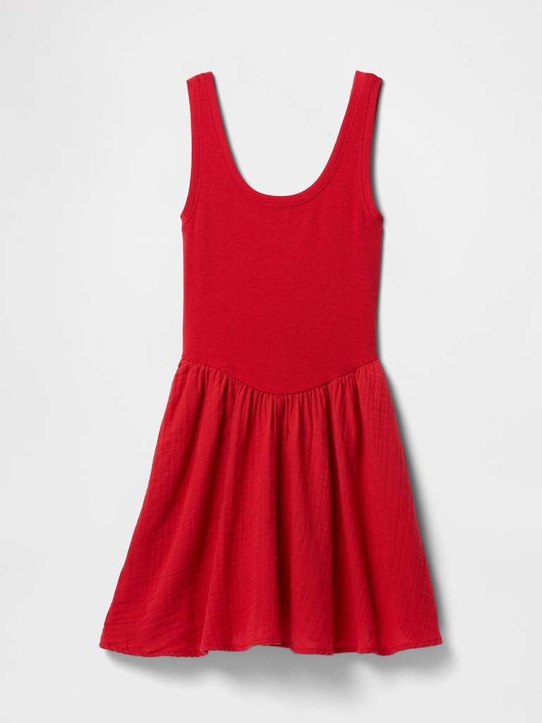 Cotton Gauze Mixed Media Mini Tank Dress
