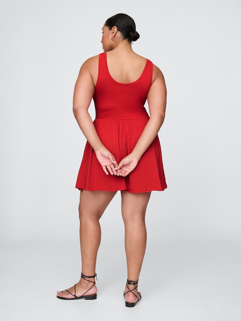 Cotton Gauze Mixed Media Mini Tank Dress