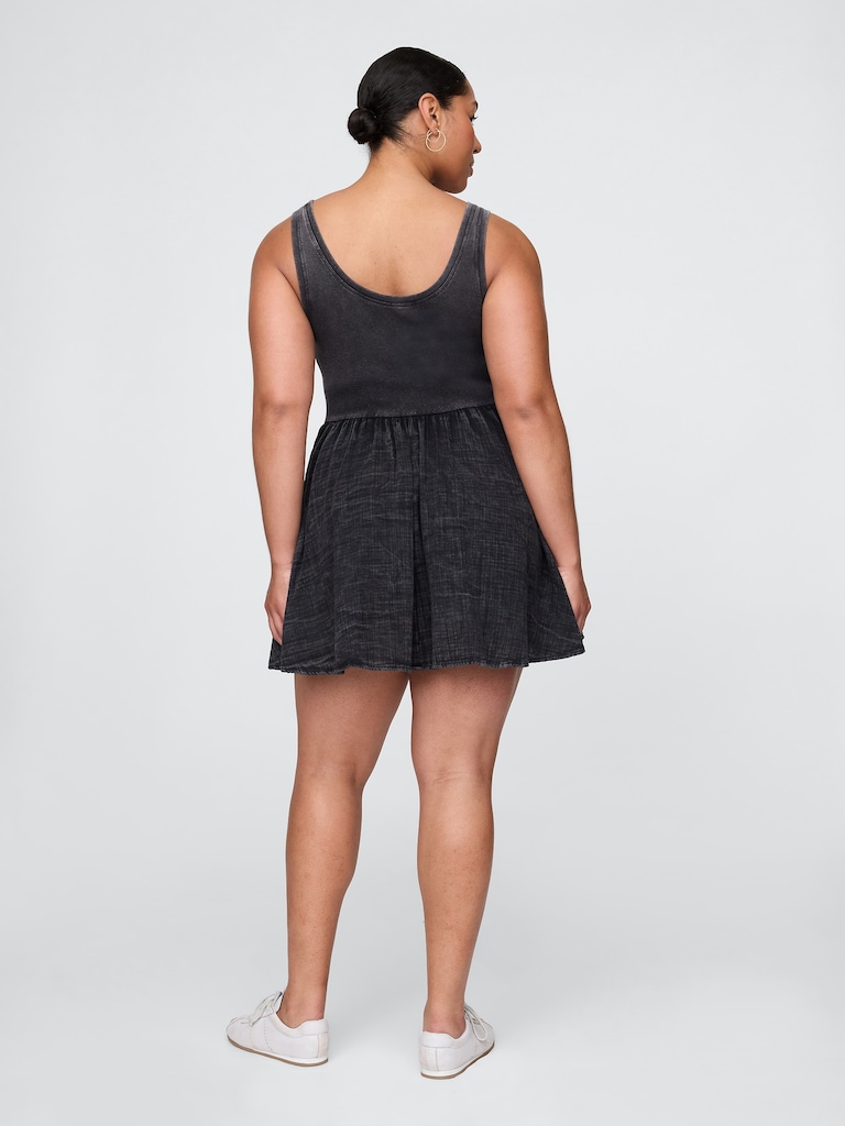 Cotton Gauze Mixed Media Mini Tank Dress