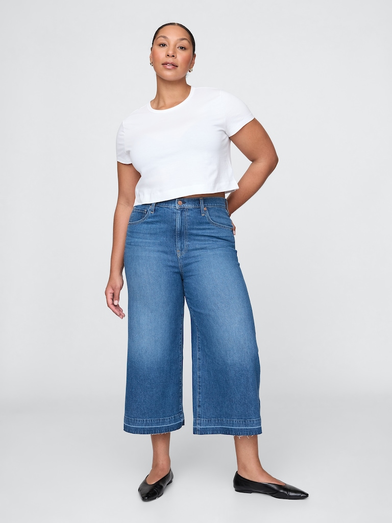High Rise Denim Culotte Jeans