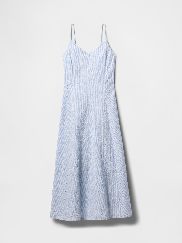 Eyelet V-Neck Midi Dress