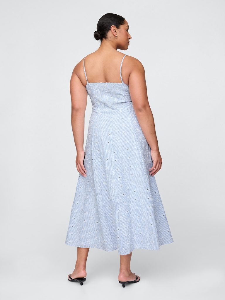 Eyelet V-Neck Midi Dress