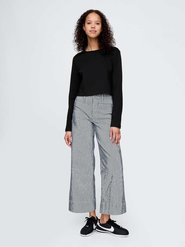 High Rise Stride Wide-Leg Ankle Jeans