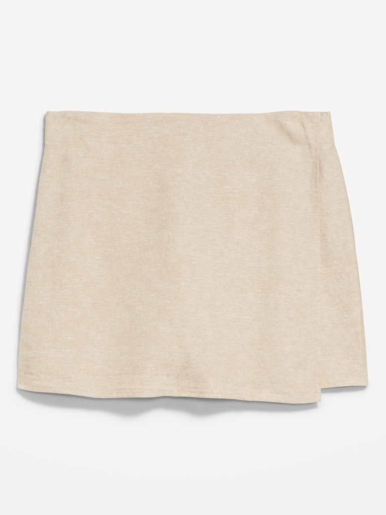 High-Waisted Faux-Wrap Linen-Blend Mini Skort